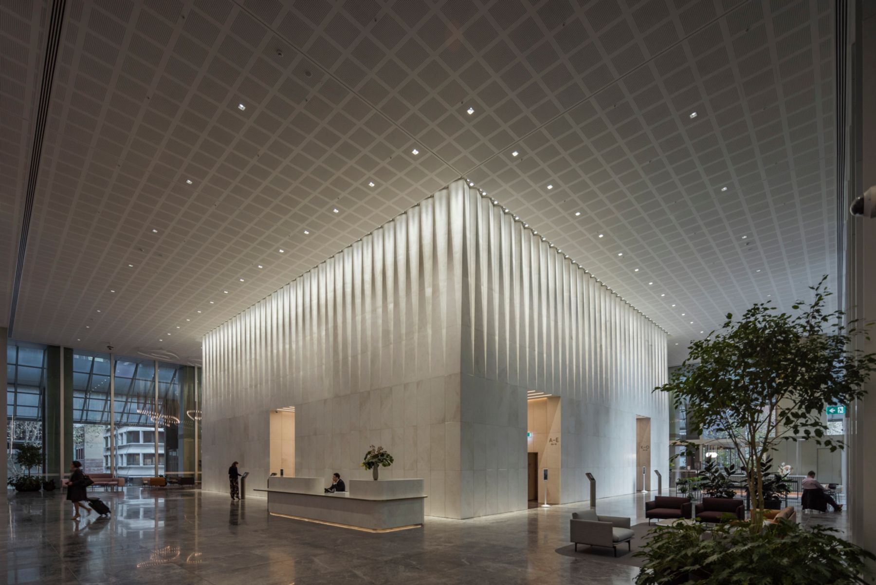 Bourke Place Lobby, Melbourne. Architecture: 3XN, Sydney. Lighting design: NDY Light, Melbourne. Photography: Jackie Chan, Sydney