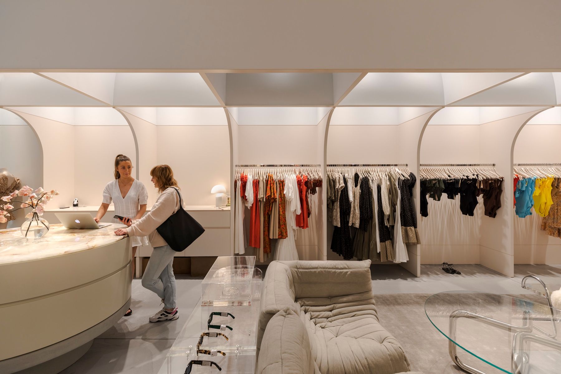 Bec + Bridge Store, Melbourne. Interior design: George Livissianis, interior designer, Paddington. Lighting design: Jadecross Lighting, Sydney / Buckford Illumination, Melbourne. Photography: Jackie Chan, Sydney.