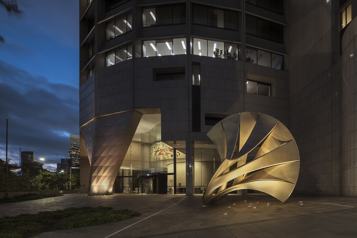 Illuminated sculpture in front of 1 Spring Street building, Melbourne.