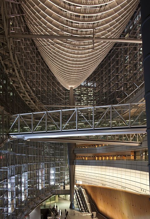Interior view of the Tokyo International Forum featuring energy-efficient LED lighting.