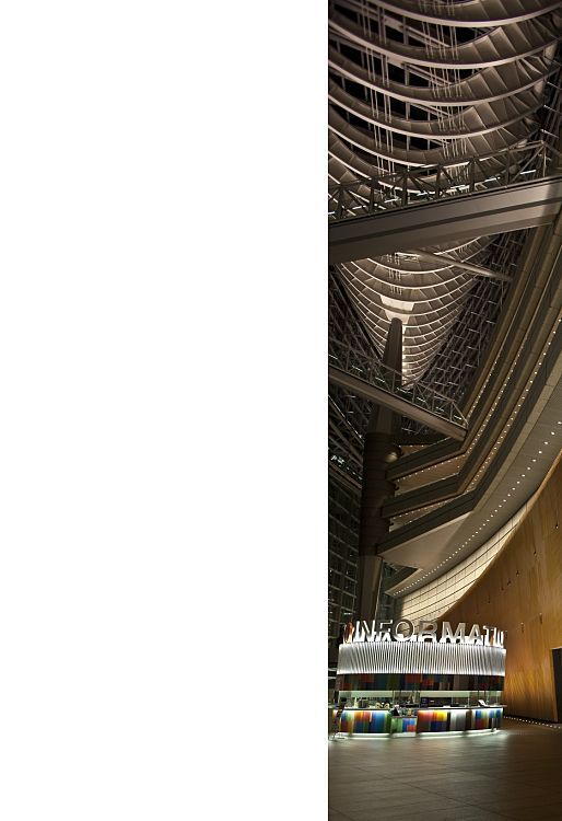 Tokyo International Forums relighting with energy-efficient ERCO LED lighting, enhancing architectural design.