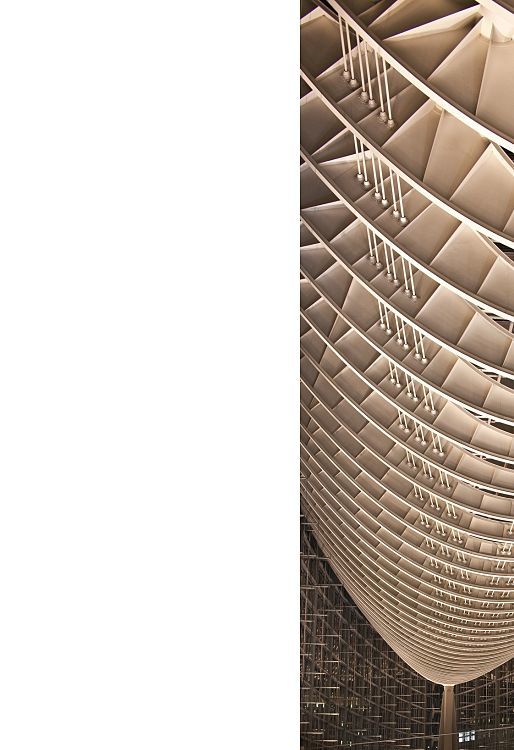 Steel structure at Tokyo International Forum, illuminated by ERCO spotlights for energy efficiency.