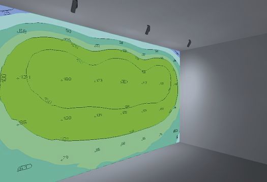 ERCO wallwasher light distribution: Uniform illumination of a wall for brightness and orientation.
