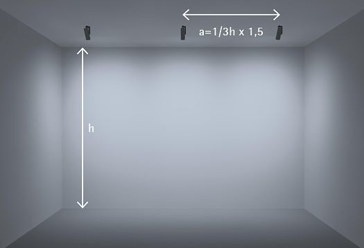 ERCO wallwashers arranged for uniform vertical illumination in interior spaces.