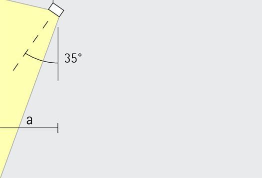 Diagram of wallwashing with a 35° angle and distance a.