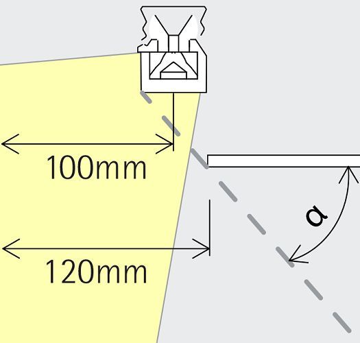 Technical drawing of an ERCO wallwasher showing dimensions and light distribution.