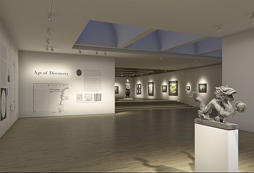 Museum exhibit featuring ERCO LED spotlights accentuating art pieces.