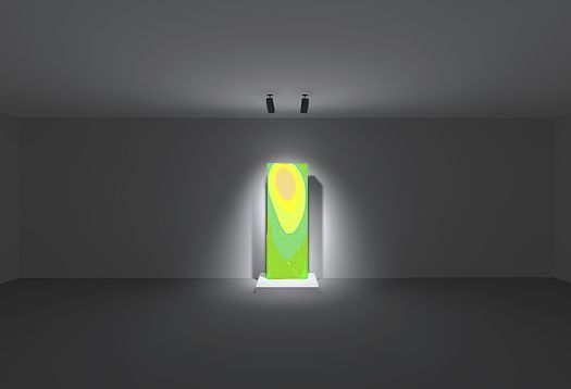 ERCO lens spotlight illuminating a colored wall, showcasing efficient light distribution.