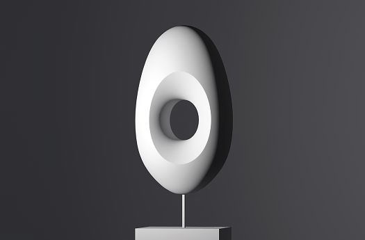 Abstract sculpture with a hole, emphasized by light modelling.