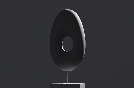 Abstract sculpture with a hole, emphasized by directional light for modeling.