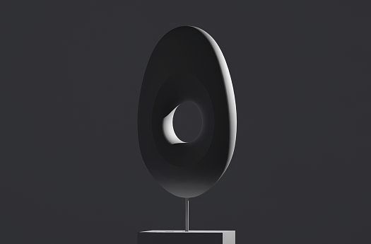 Abstract sculpture with a hole, emphasized by directional light for modeling.