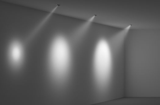 Accent lighting with spotlights casting beams on a wall, highlighting objects and creating visual interest.