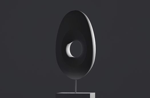 Abstract sculpture with a hole, emphasized by light modeling for accent lighting.