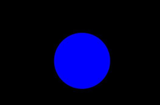 Blue light spot on a black background, used for additive color mixing in lighting technology.