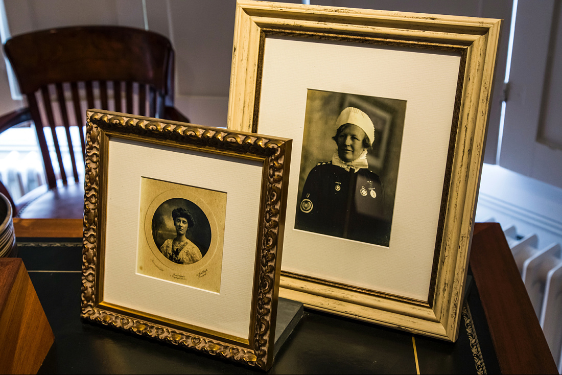 Framed historical portraits at Airfield Farm Museum, Dublin.