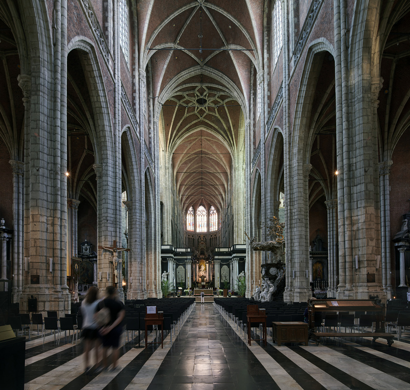 Interior of St. Bavos Cathedral, Ghent, featuring ERCO LED lighting for the Ghent Altarpiece.