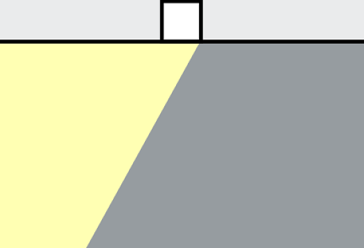 Graphic of a ceiling downlight illuminating a work surface, demonstrating light distribution.