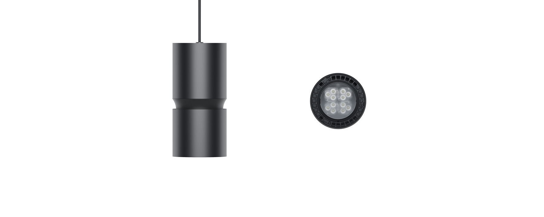 ERCO Atrium double focus pendant luminaire for high rooms.
