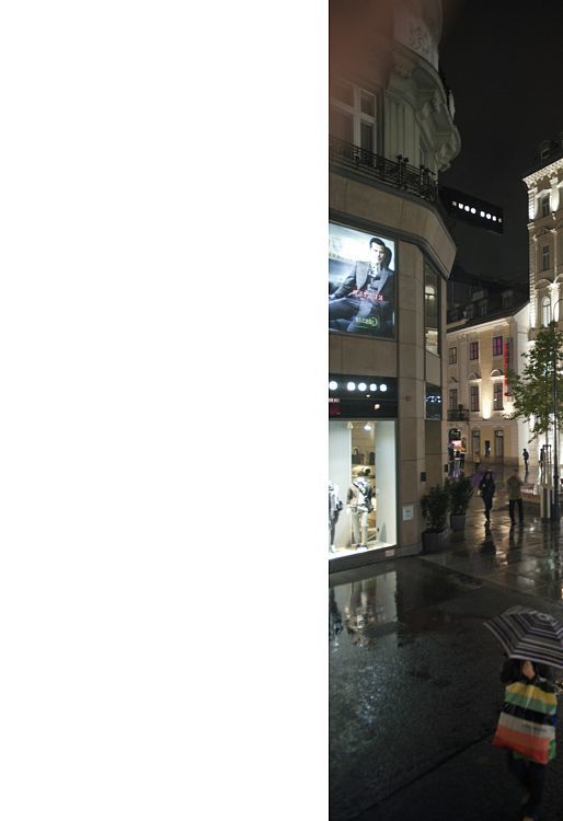 Benetton megastore in Vienna illuminated by ERCO LED lighting, highlighting the facade.