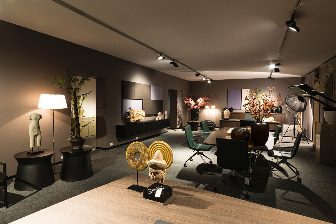 Blaha office showroom featuring ERCO Opton LED spotlights for accent lighting.