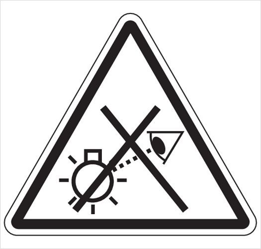 Warning sign: Avoid direct exposure to light sources to prevent potential eye damage.
