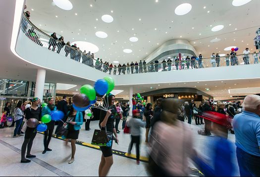 Bory Mall in Bratislava illuminated by ERCO Skim downlights for pleasant lighting.