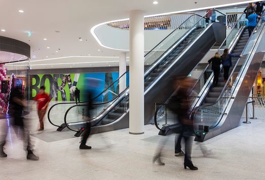 Bory Mall in Bratislava, illuminated with ERCO Skim downlights for pleasant shopping ambience.
