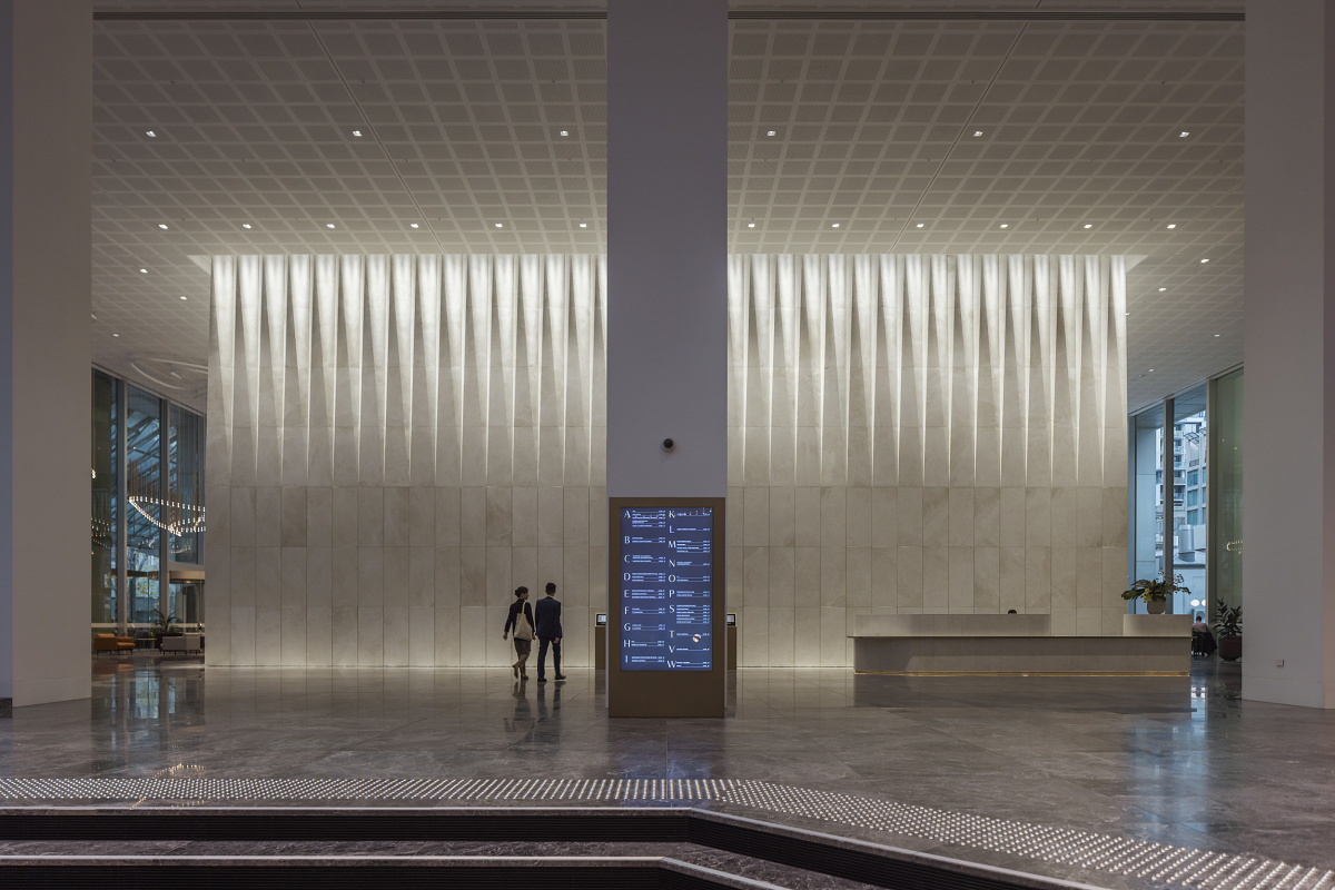 ERCO Gimbal recessed spotlights illuminate the Bourke Place Lobby in Melbourne.