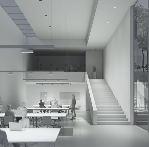 Modern office space featuring ERCO lighting designed for collaborative work and well-being.