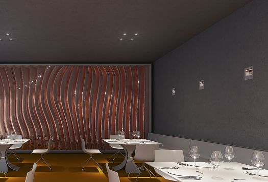 Restaurant interior featuring ERCO lighting, enhancing brilliance and atmosphere with focused light.