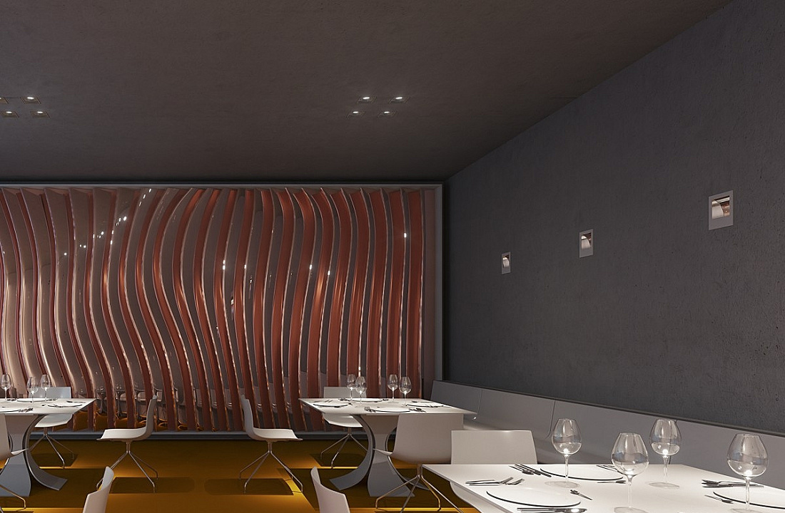 Restaurant interior featuring ERCO lighting, enhancing brilliance and atmosphere with focused light.