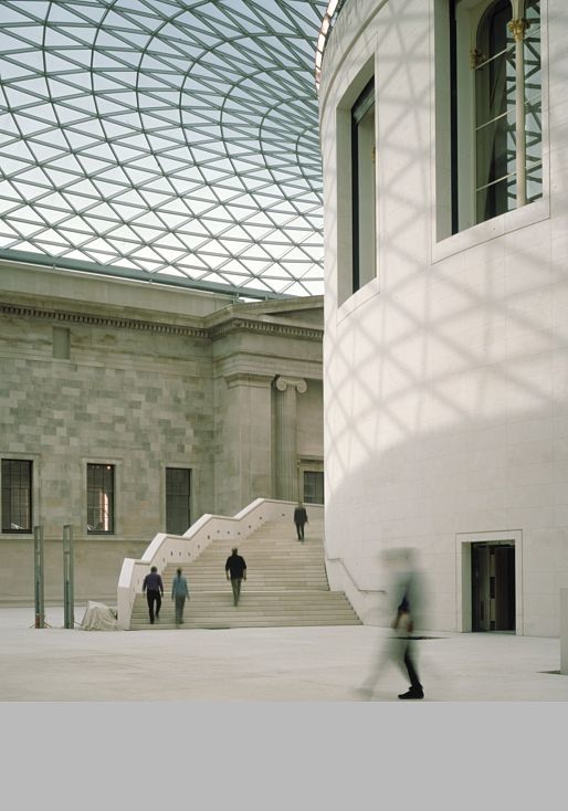 British Museums Elizabeth II Court featuring glass roof and Trion Uplights for dome illumination.