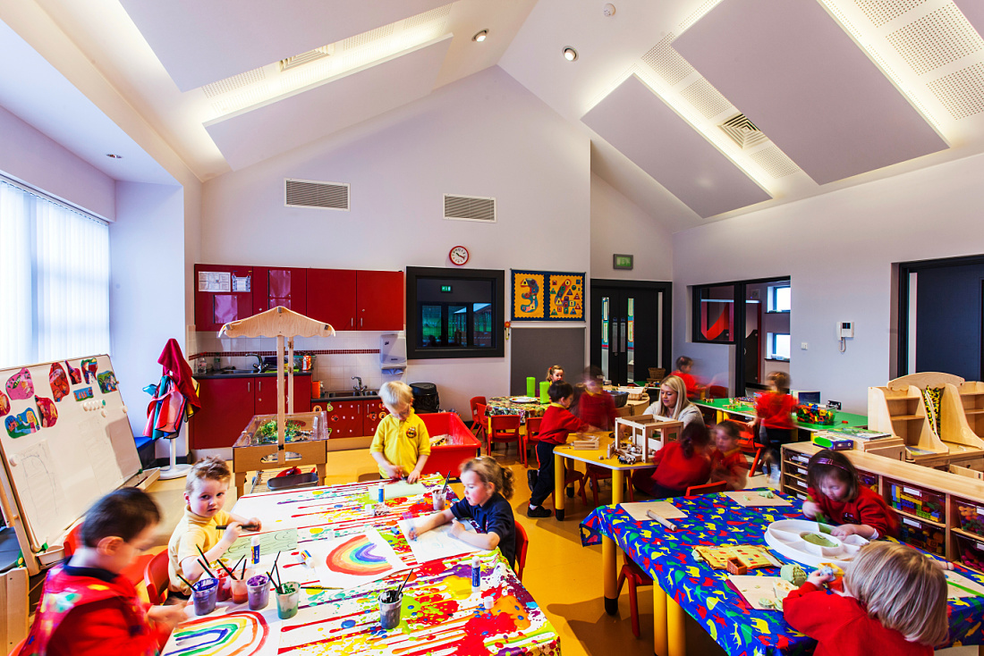 Brontë Nursery interior with ERCO lighting, children playing and learning.