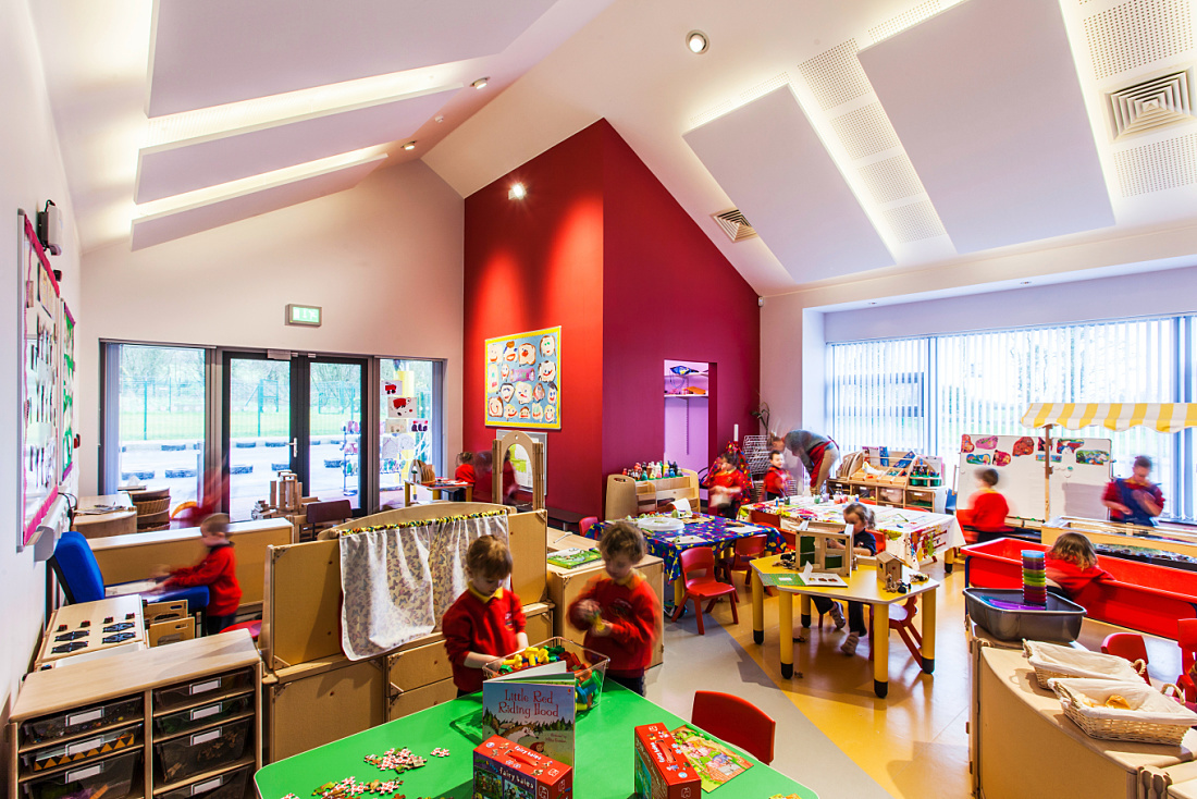 Interior of Brontë Nursery with ERCO lighting in Rathfriland, Ireland.