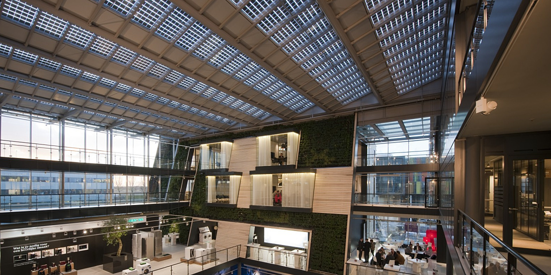 BSH Bosch Siemens building featuring ERCO LED lighting for sustainability.