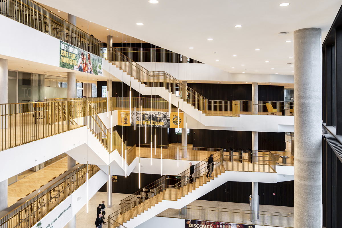 ERCO Skim and Quintessence recessed luminaires at Carlsberg HQ, Copenhagen.