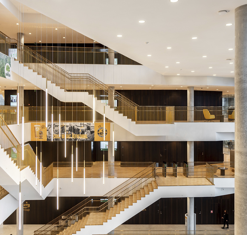 ERCO Skim and Quintessence recessed luminaires at Carlsberg HQ, Copenhagen.
