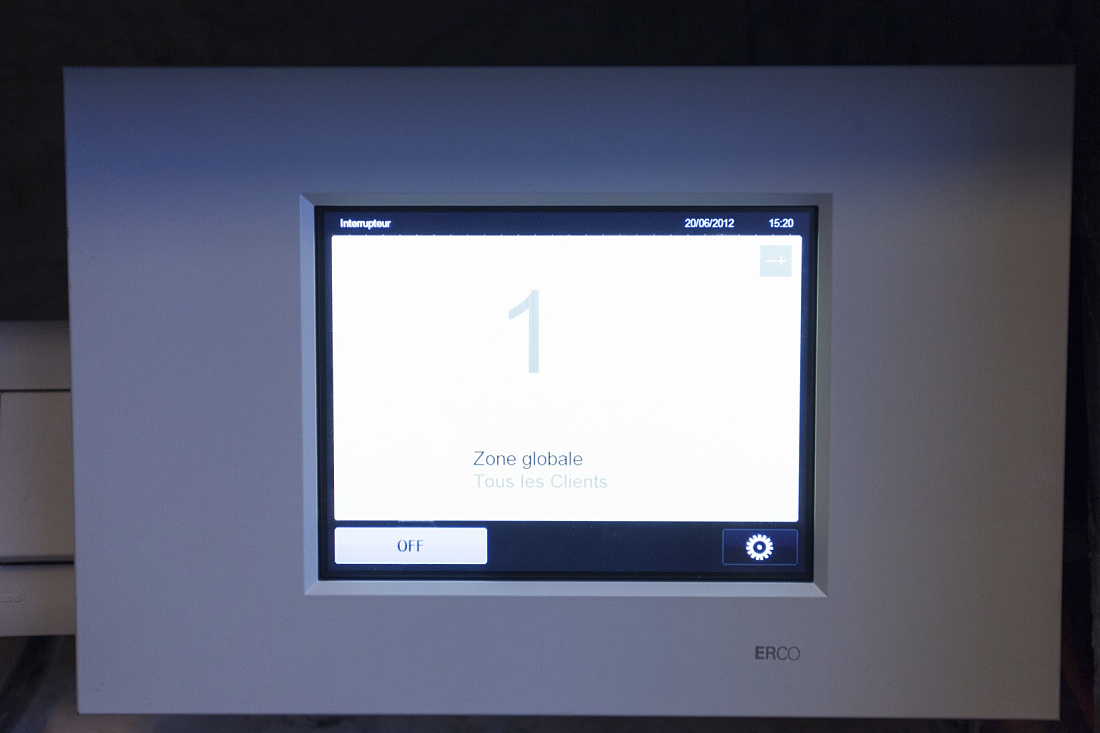 ERCO lighting control panel for managing illumination in exhibition halls.