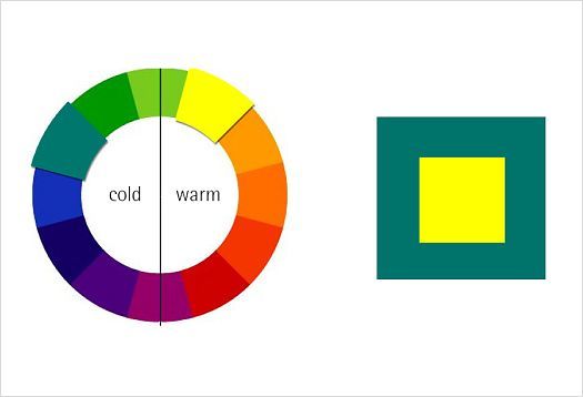 Color wheel showing warm and cool colors, illustrating contrast in lighting design.