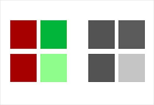 Color contrasts in lighting design, showing hue and brightness differences.