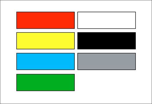 Color effects: Display of various colors (red, yellow, blue, green, white, black, gray) for lighting design.
