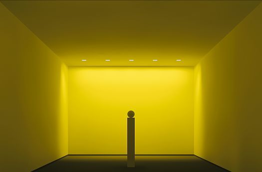 Yellow room with ERCO lighting demonstrating color and light effects in interior design.