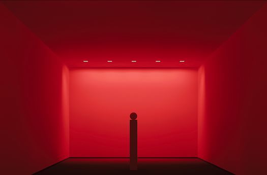 A red room featuring ERCO lighting, demonstrating light color and lighting technology.