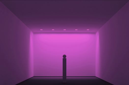 ERCO lighting: Room with magenta colored light design, emphasizing the lighting effect.