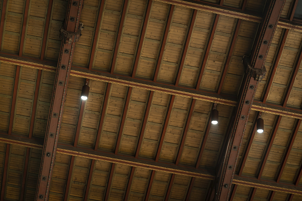 Ceiling lighting with ERCO Atrium pendant luminaires in Copenhagen Central Station.