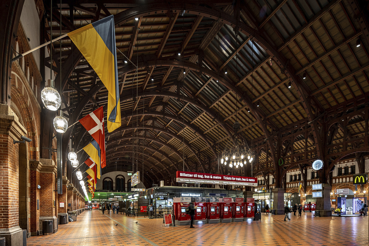 LED lighting at Copenhagen Central Station, enhancing brightness and passenger safety.