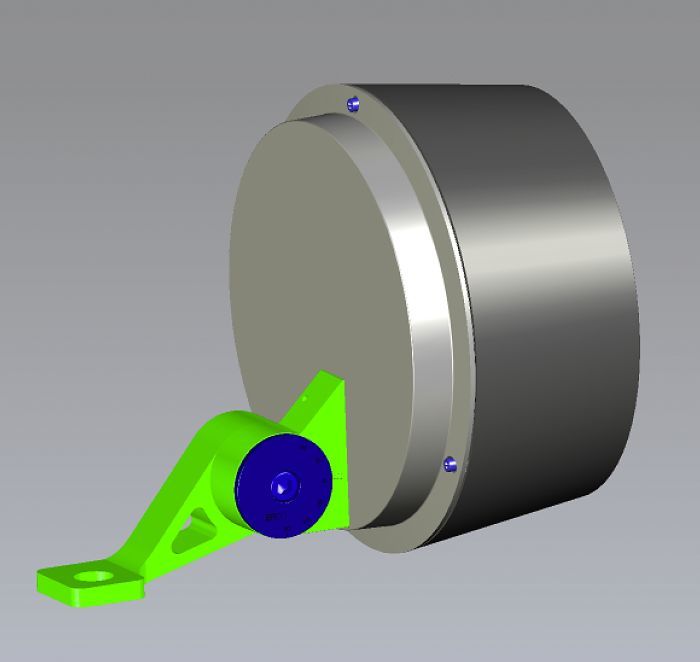 3D model of a facade spotlight with a green bracket for building illumination.