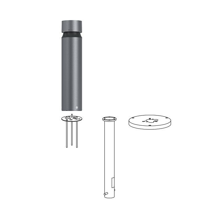 ERCO bollard luminaire: Path lighting with mounting options for safe outdoor orientation.