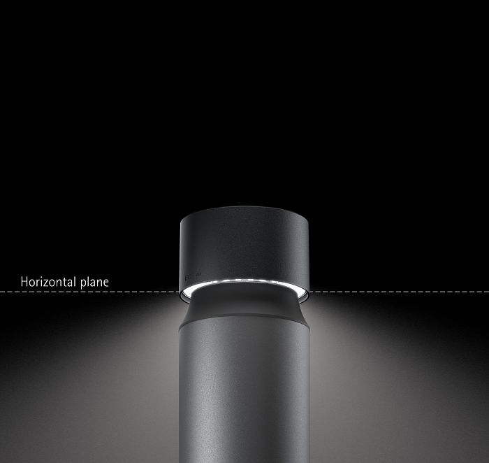 ERCO bollard luminaire with Dark Sky technology for glare-free path lighting.