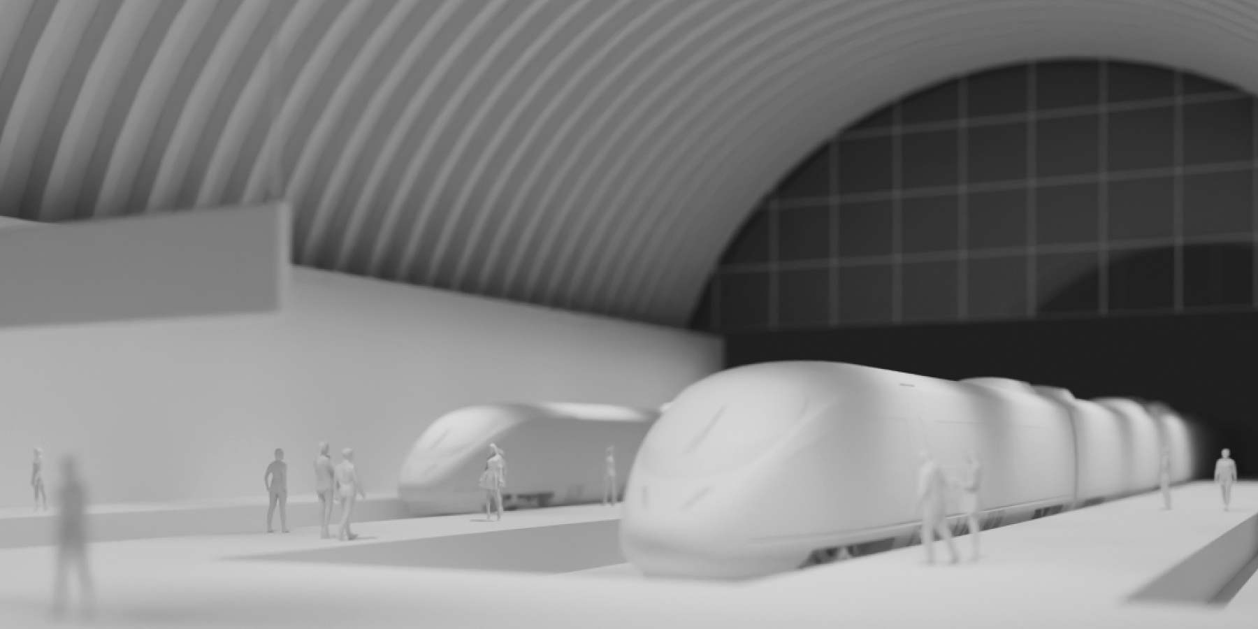 Model of a train station with LED lighting for safety and orientation.